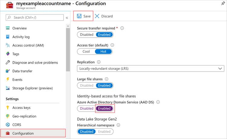 Enable Azure AD DS authentication over SMB in the Azure portal