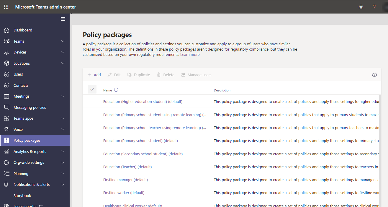 policy-packages-admin-center