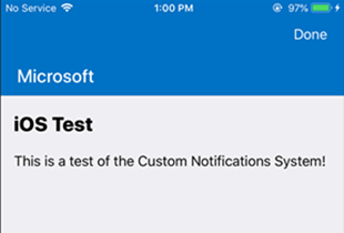 Portál společnosti testovacího oznámení pro iOS/iPadOS