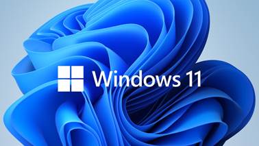 Logo Windows 11 a dekorativní pozadí